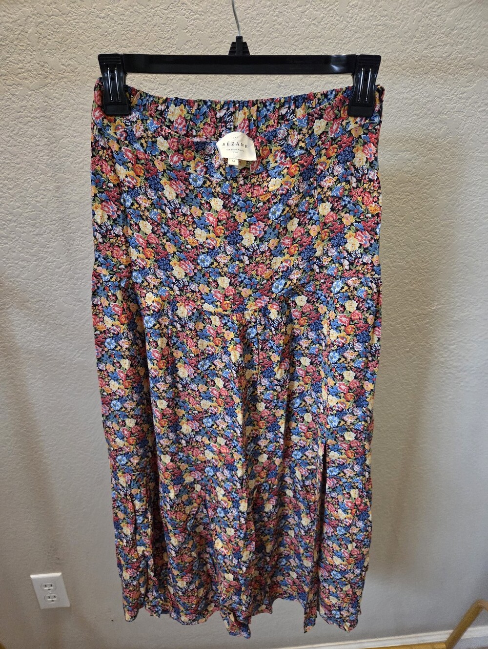 Sezane Floral Midi Skirt in Blue, Pink, Yellow